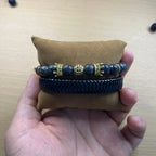 Set 2 pulseras: Cuero genuino y piedra labradorita