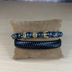 Set 2 pulseras: Cuero genuino y piedra labradorita