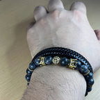 Set 2 pulseras: Cuero genuino y piedra labradorita