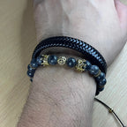 Set 2 pulseras: Cuero genuino y piedra labradorita