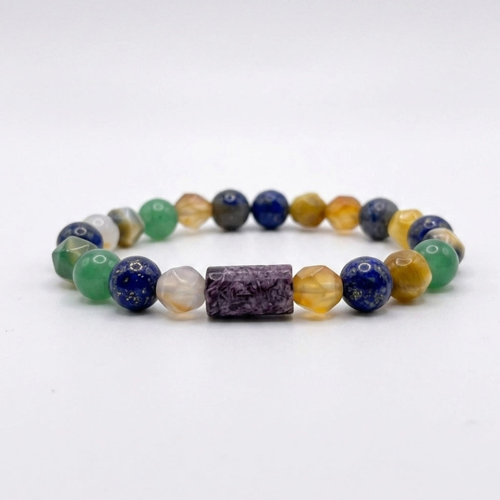 Pulsera Hombre Ágata Pavo Real con Charoita