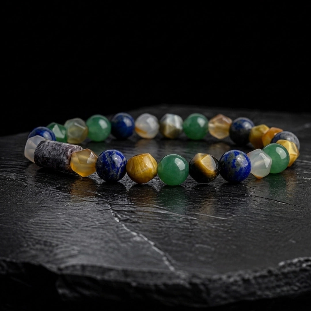 Pulsera agata multicolor, piedra antural masculina con lapizlazuli 