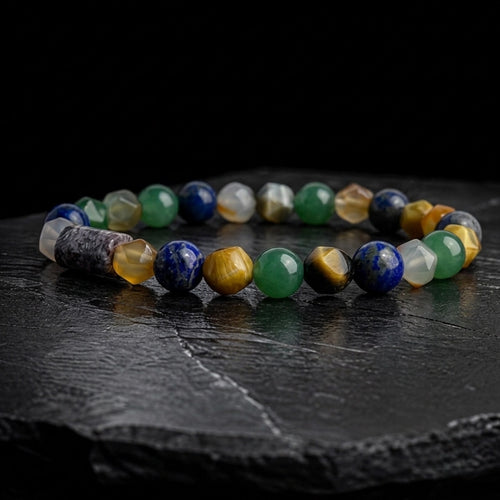 Pulsera agata multicolor, piedra antural masculina con lapizlazuli 