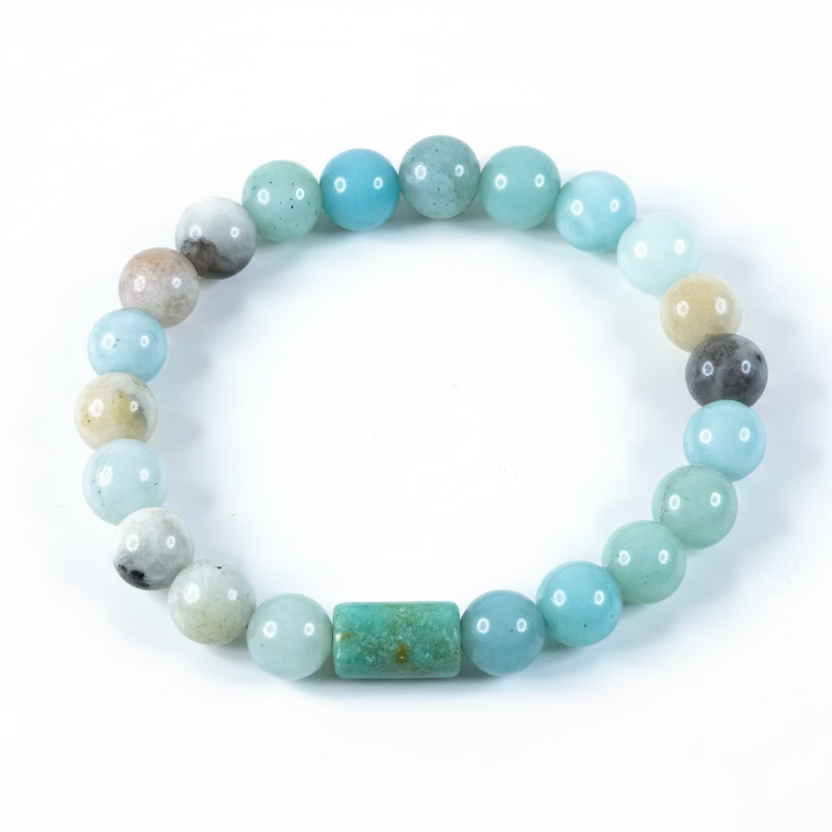 Pulsera hecha a mano con bolas de amazonita auténtica de 8mm y acabado brillante