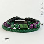 SET: Pulsera de cuero trenzado y piedra Anyolita