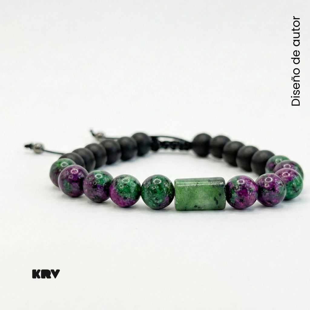 SET: Pulsera de cuero trenzado y piedra Anyolita