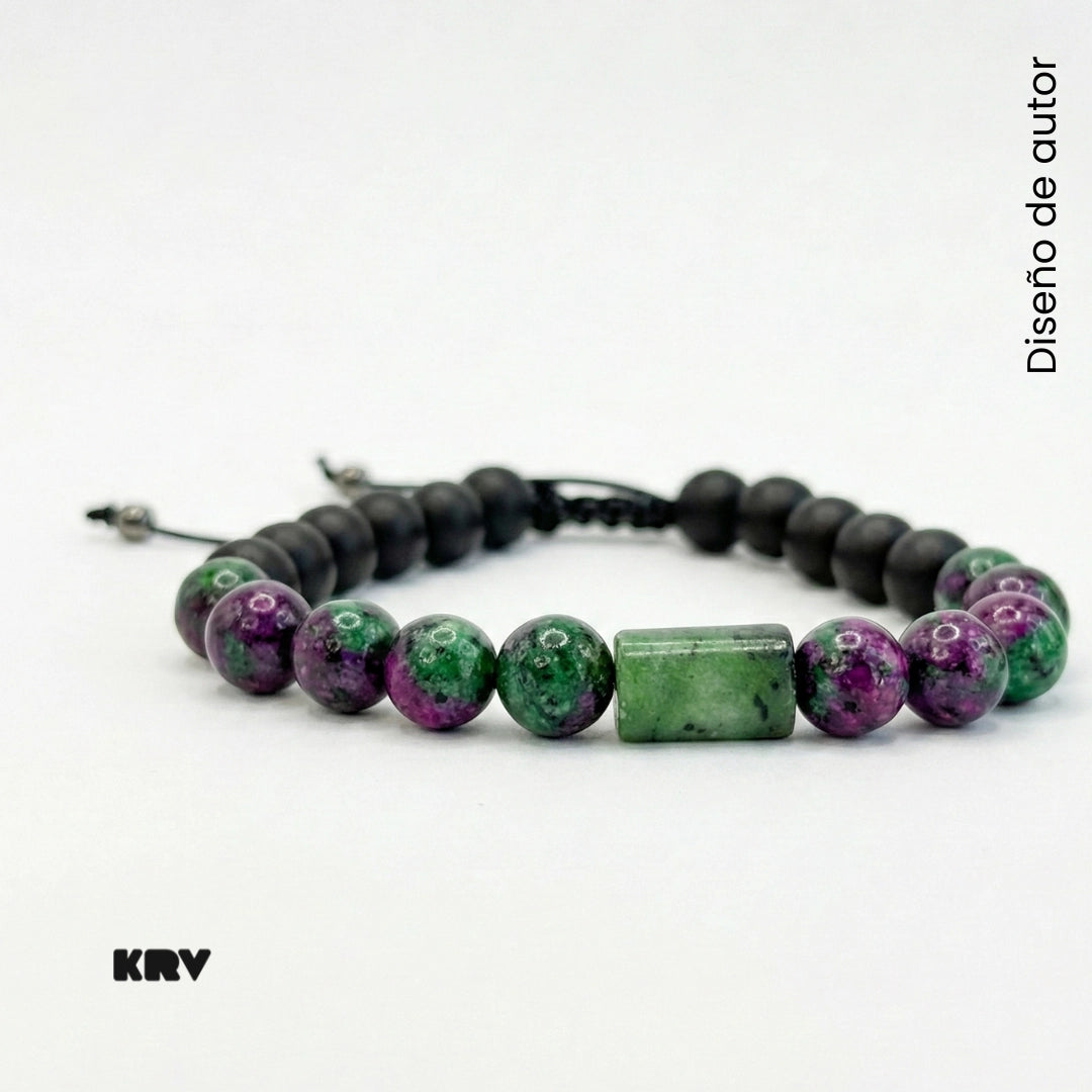 SET: Pulsera de cuero trenzado y piedra Anyolita