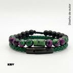 SET: Pulsera de cuero trenzado y piedra Anyolita
