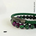 SET: Pulsera de cuero trenzado y piedra Anyolita