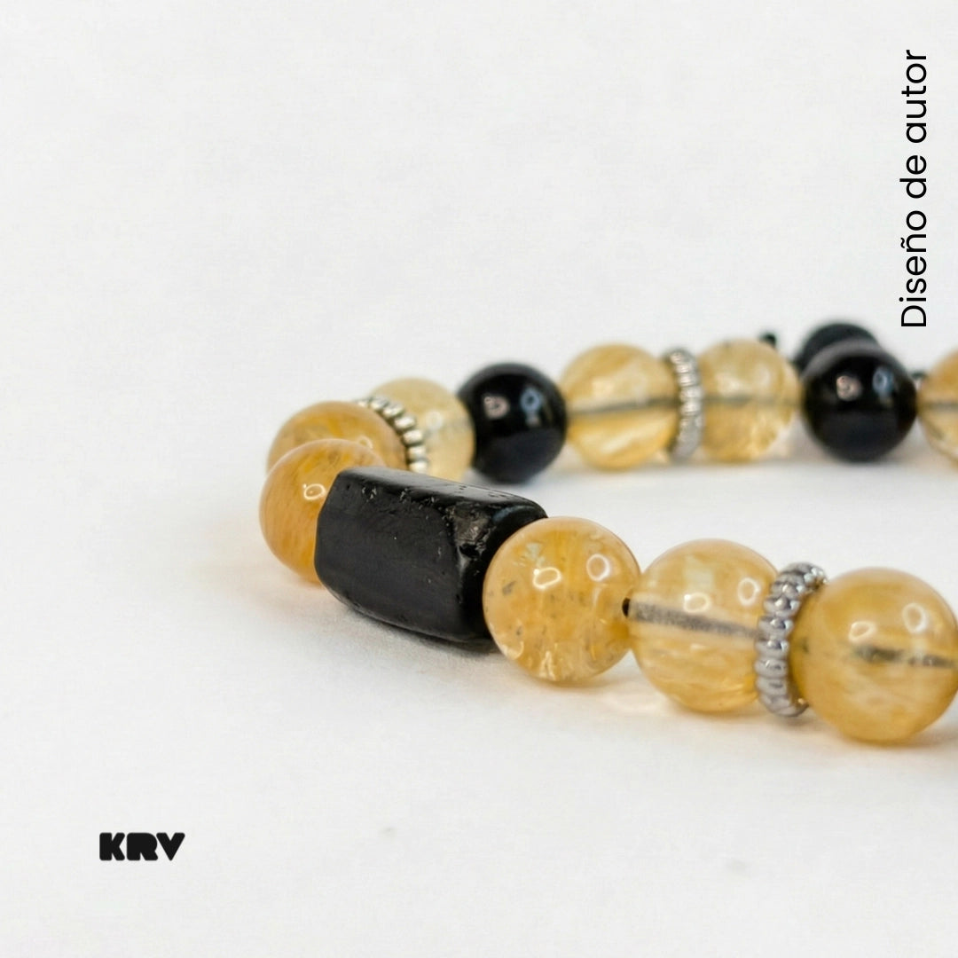 Pulsera de protección y abundancia Citrino y Turmalina en muñeca de hombre estilo casual KRV.CO.