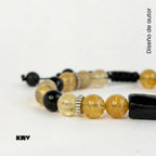 Pulsera ajustable para hombre de piedras naturales Citrino amarillo y Turmalina negra hecha a mano.