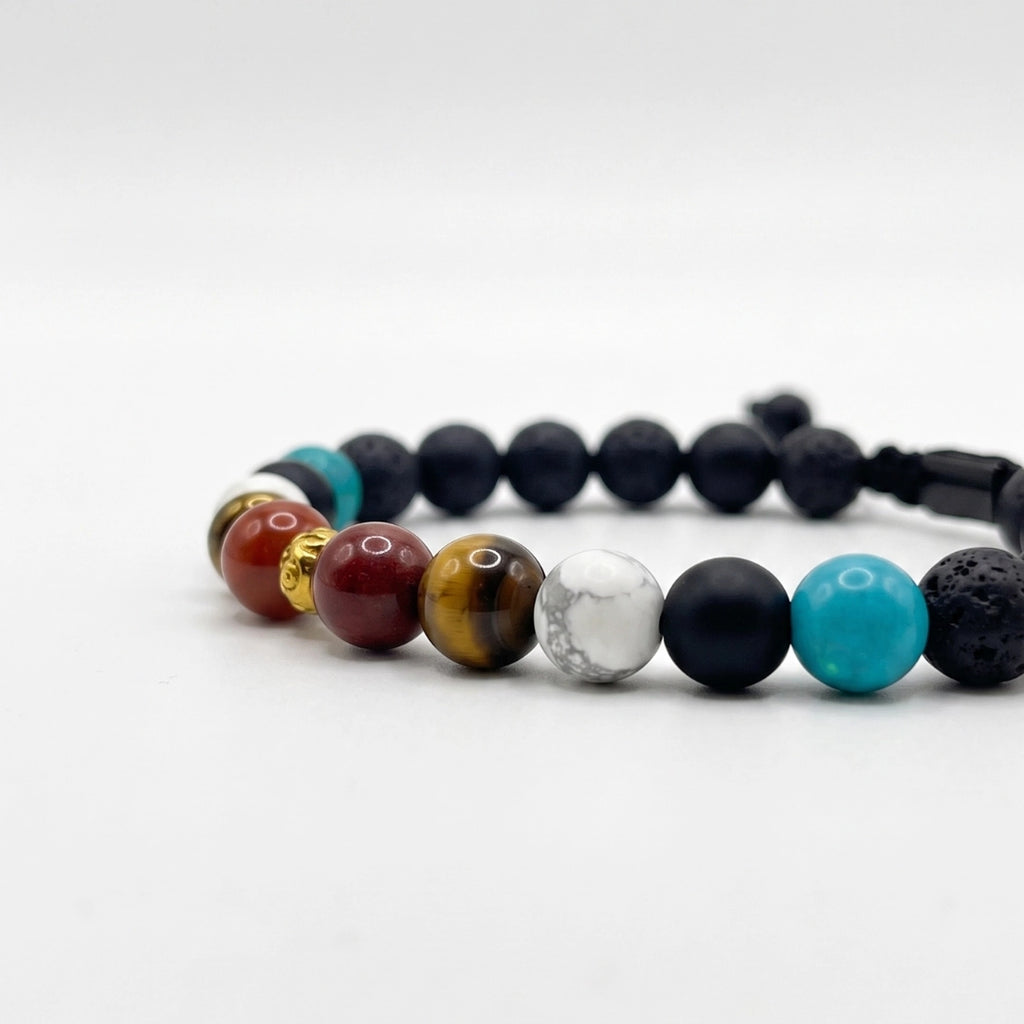 Pulsera KRV - Howlita, Ojo tigre, Cornalina y Turquesa Verde