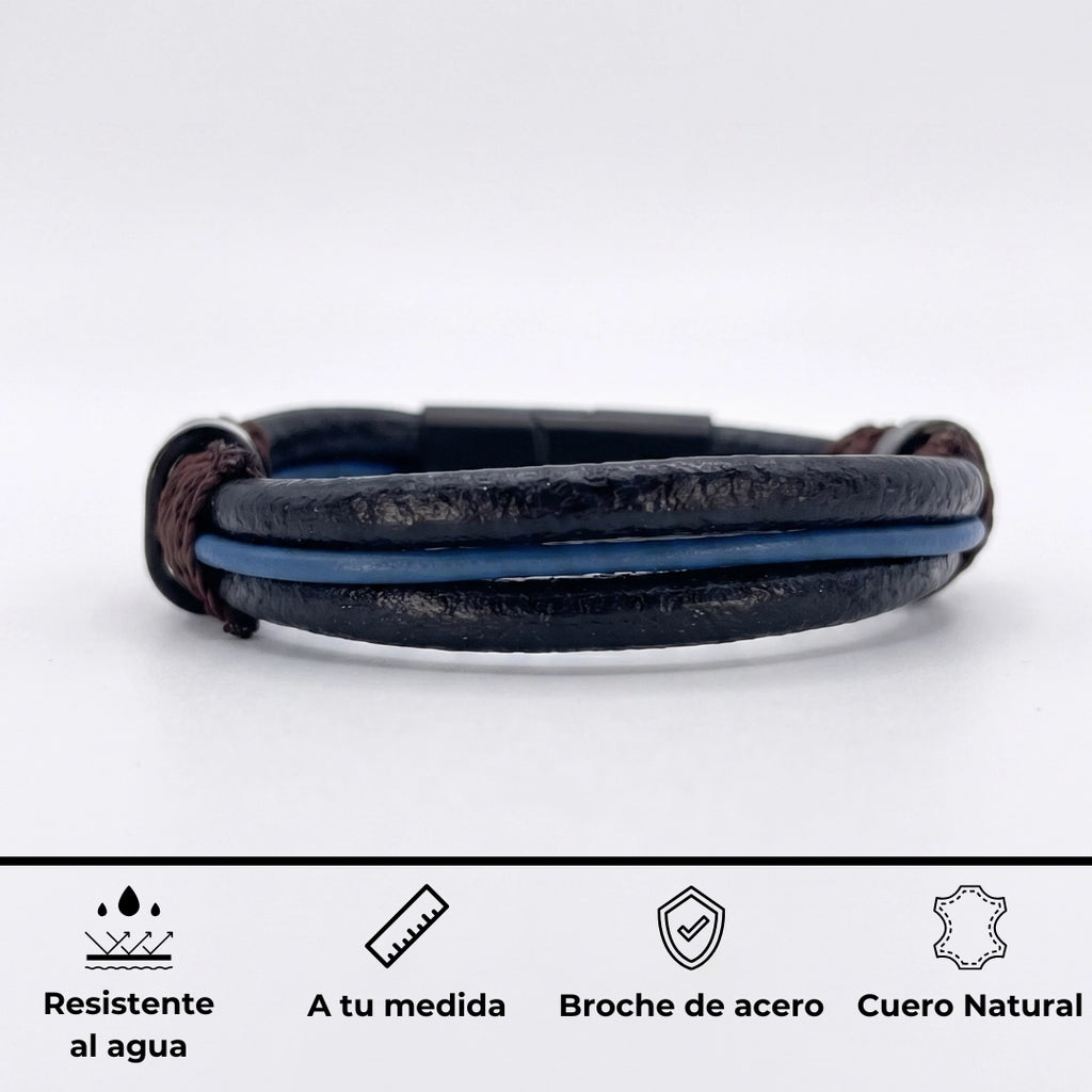 Vista portada de pulsera cuero natural que demuestra las propiedades de esta pulsera de cuero 