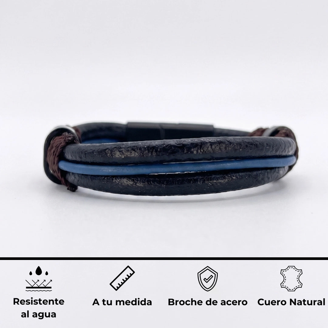 Vista portada de pulsera cuero natural que demuestra las propiedades de esta pulsera de cuero 