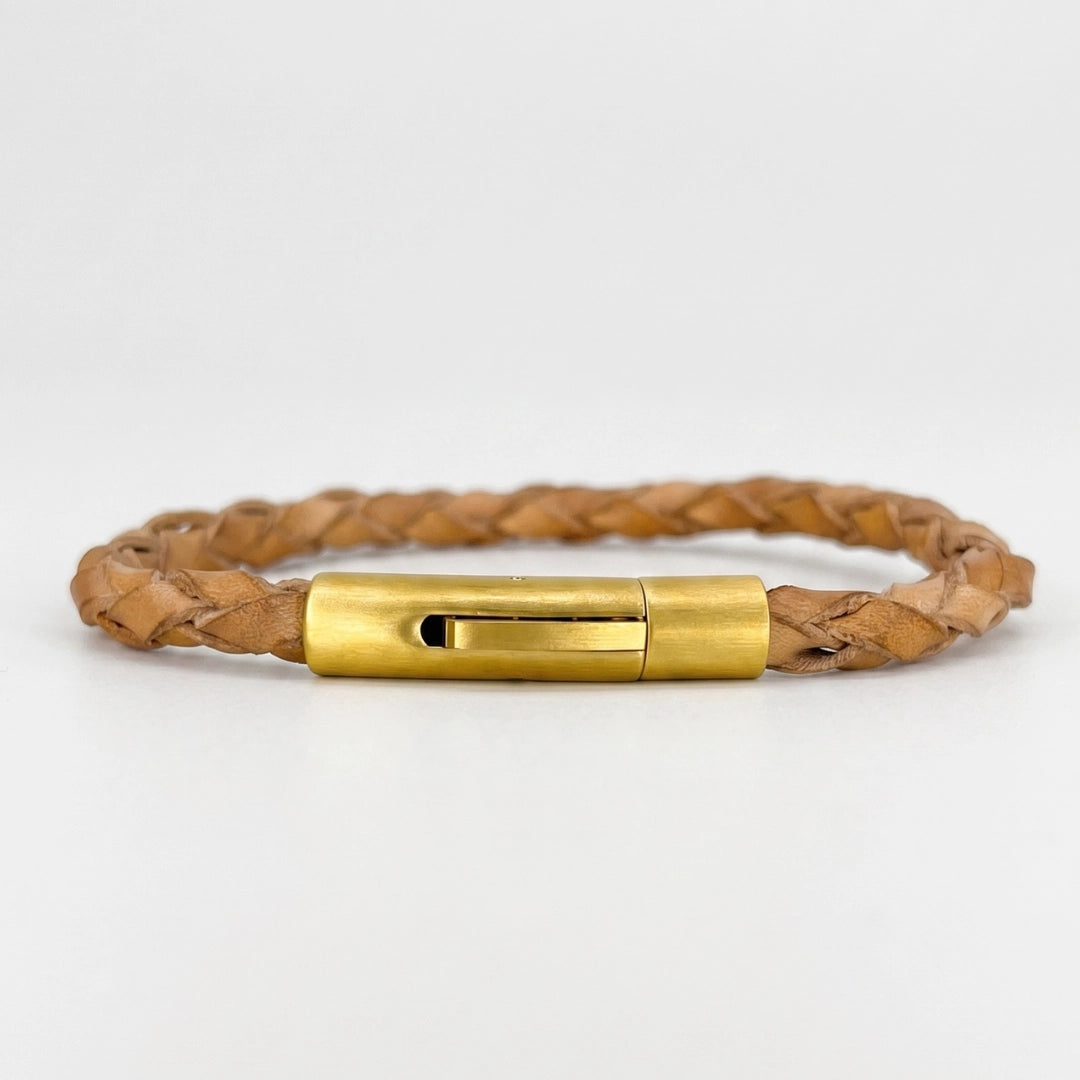 Pulsera 100% cuero trenzado: Color natural