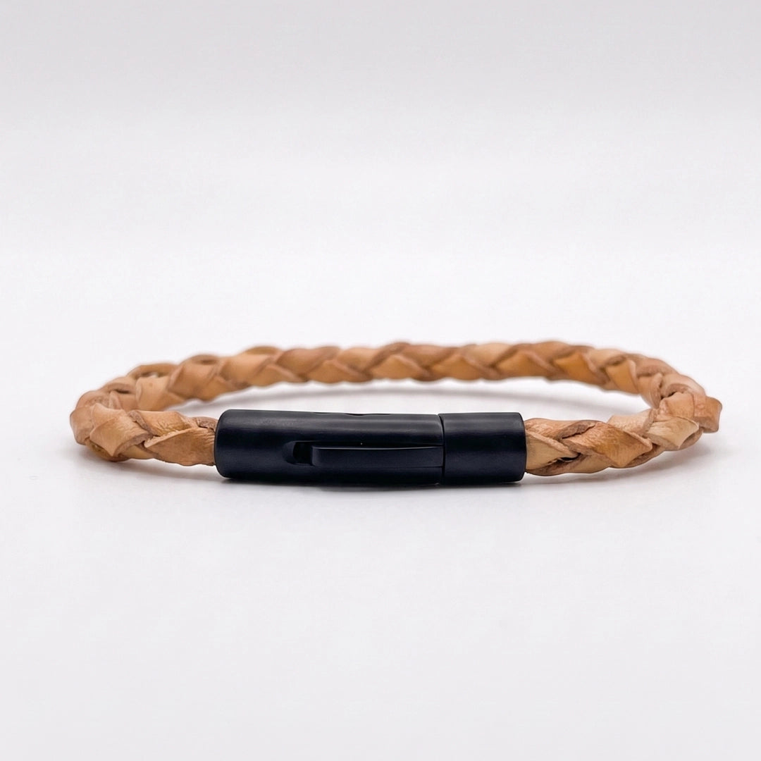 Pulsera 100% cuero trenzado: Color natural