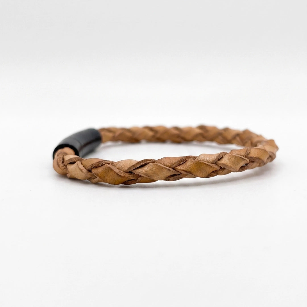 Pulsera 100% cuero trenzado: Color natural