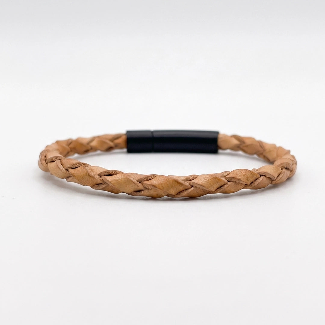 Pulsera 100% cuero trenzado: Color natural
