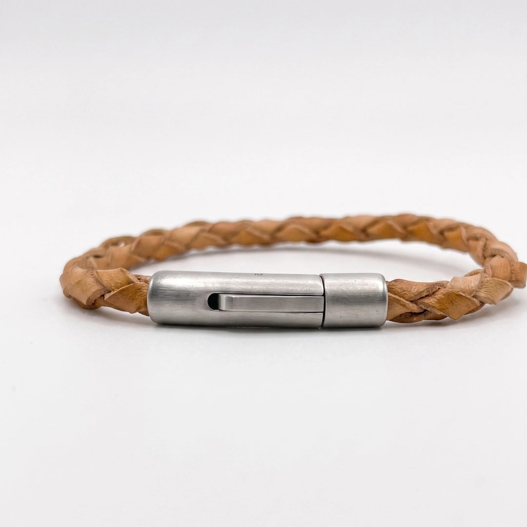 Pulsera 100% cuero trenzado: Color natural