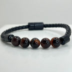 Pulsera de cuero ojo de tigre rojo para hombre. 