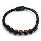 Pulsera de cuero con piedras de ojo de tigre roja, para hombre