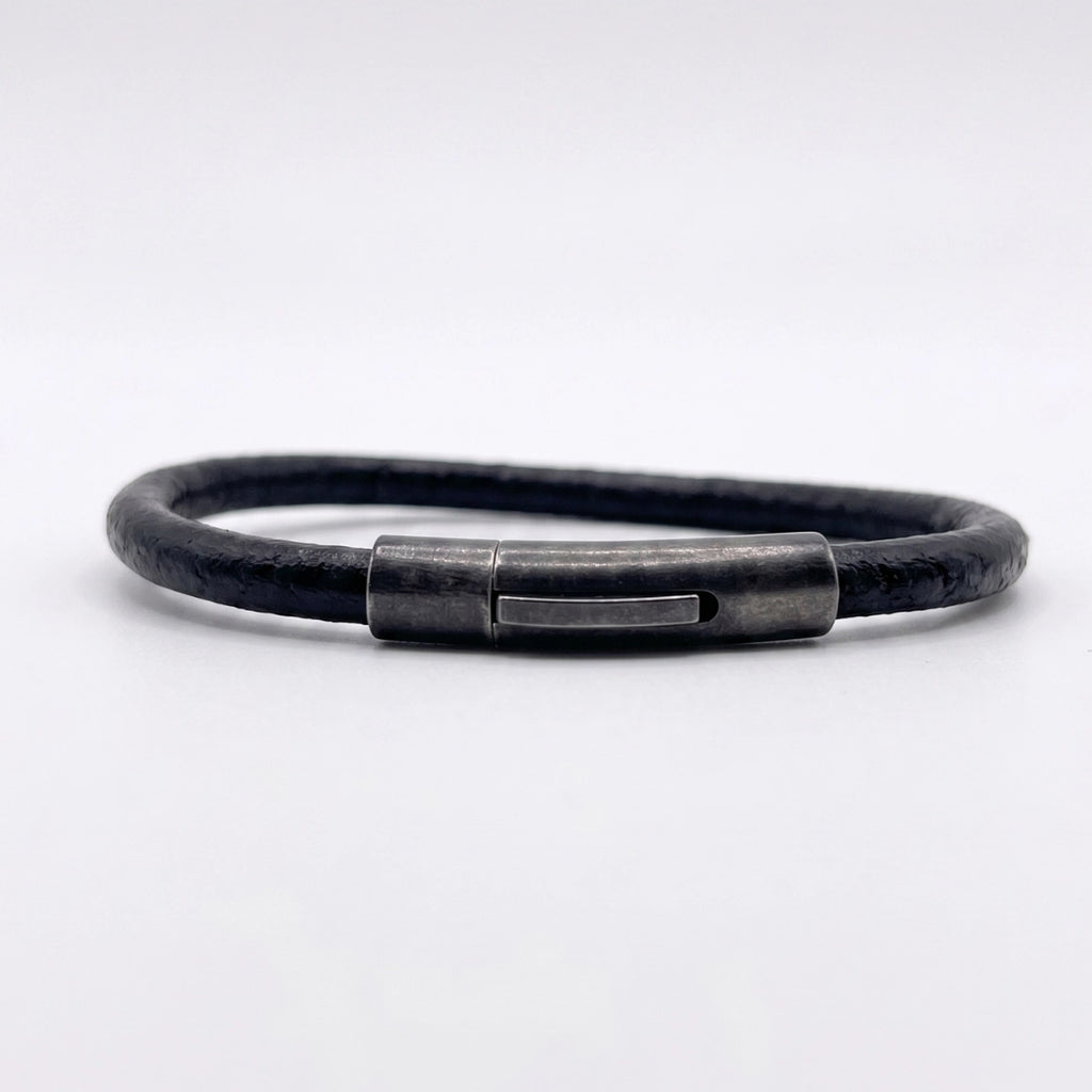 Pulsera de cuero redondo liso: Negro