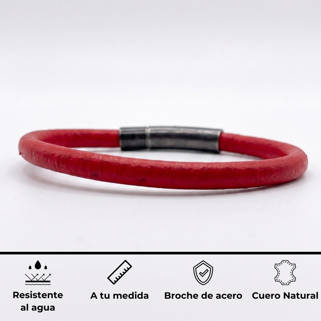Pulsera de cuero redondo liso: Rojo