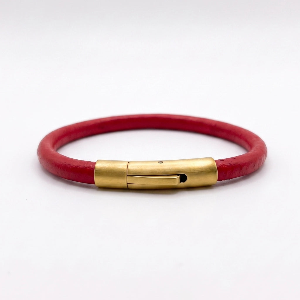 Pulsera de cuero redondo liso: Rojo