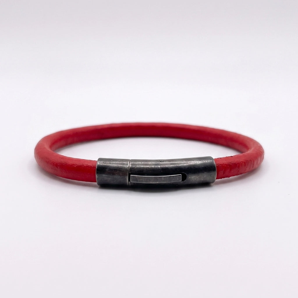 Pulsera de cuero redondo liso: Rojo