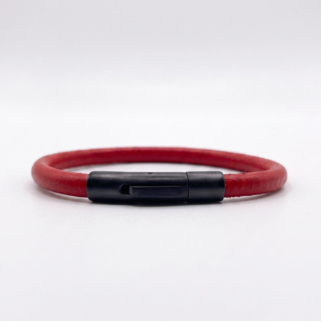 Pulsera de cuero redondo liso: Rojo