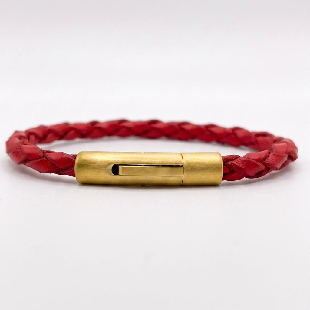 Pulsera de cuero trenzado natural: Rojo