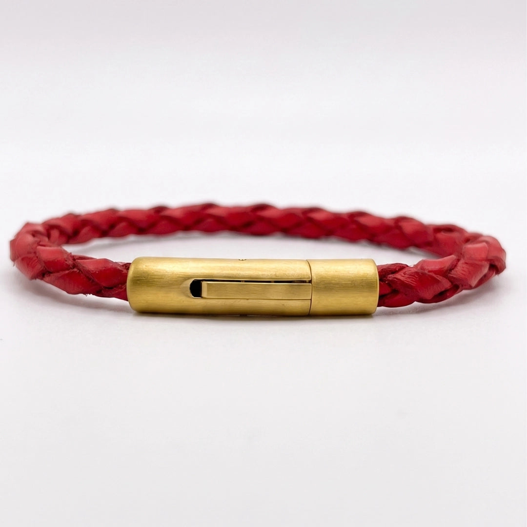 Pulsera de cuero trenzado natural: Rojo