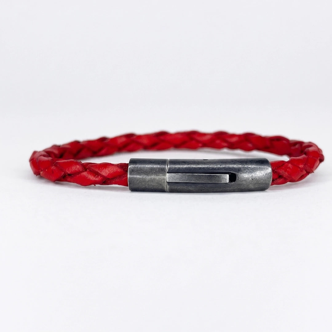 Pulsera de cuero trenzado natural: Rojo