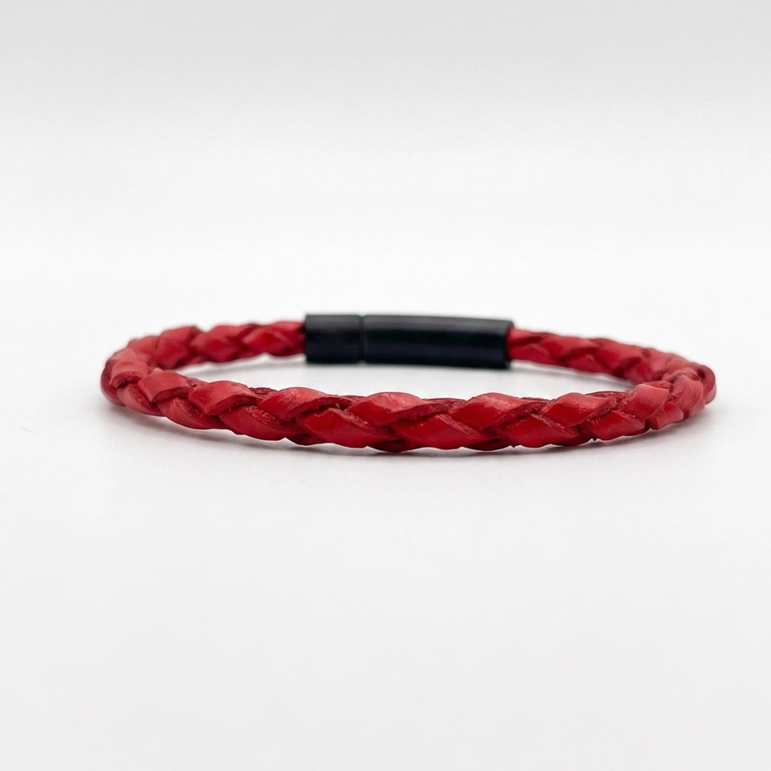 Pulsera de cuero trenzado natural: Rojo