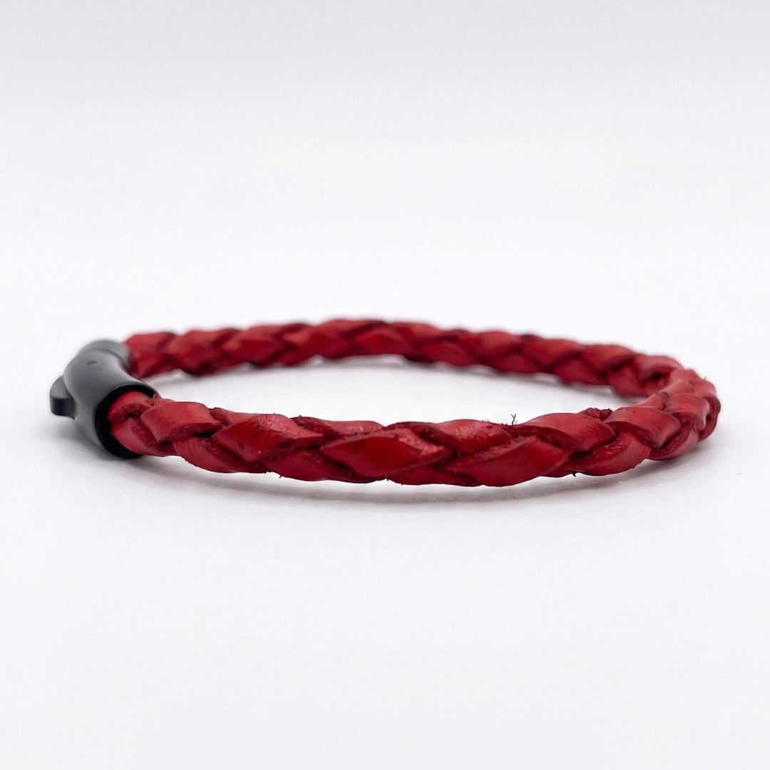 Pulsera de cuero trenzado natural: Rojo