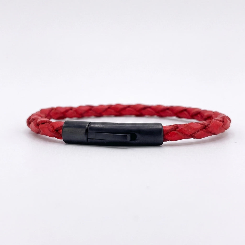 Pulsera de cuero trenzado natural: Rojo