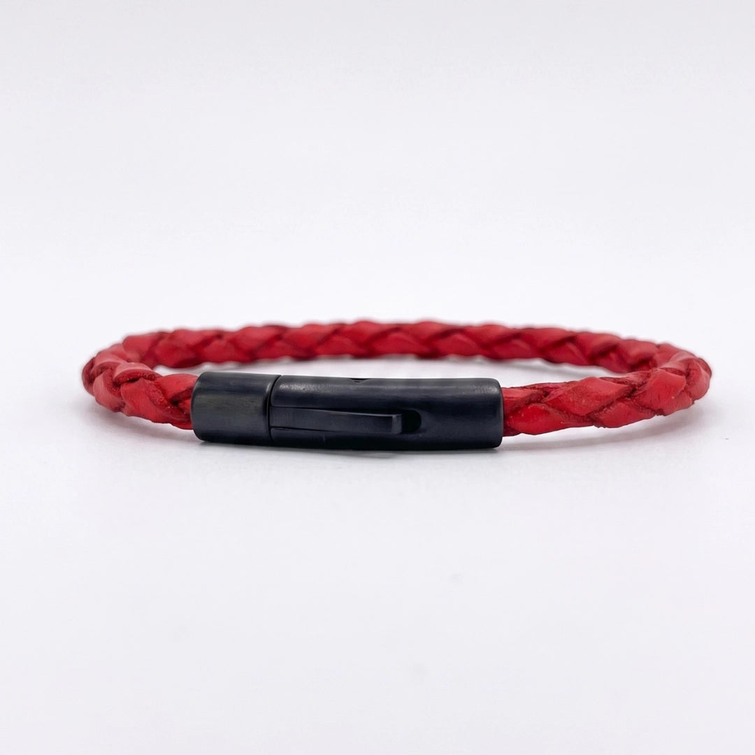 Pulsera de cuero trenzado natural: Rojo
