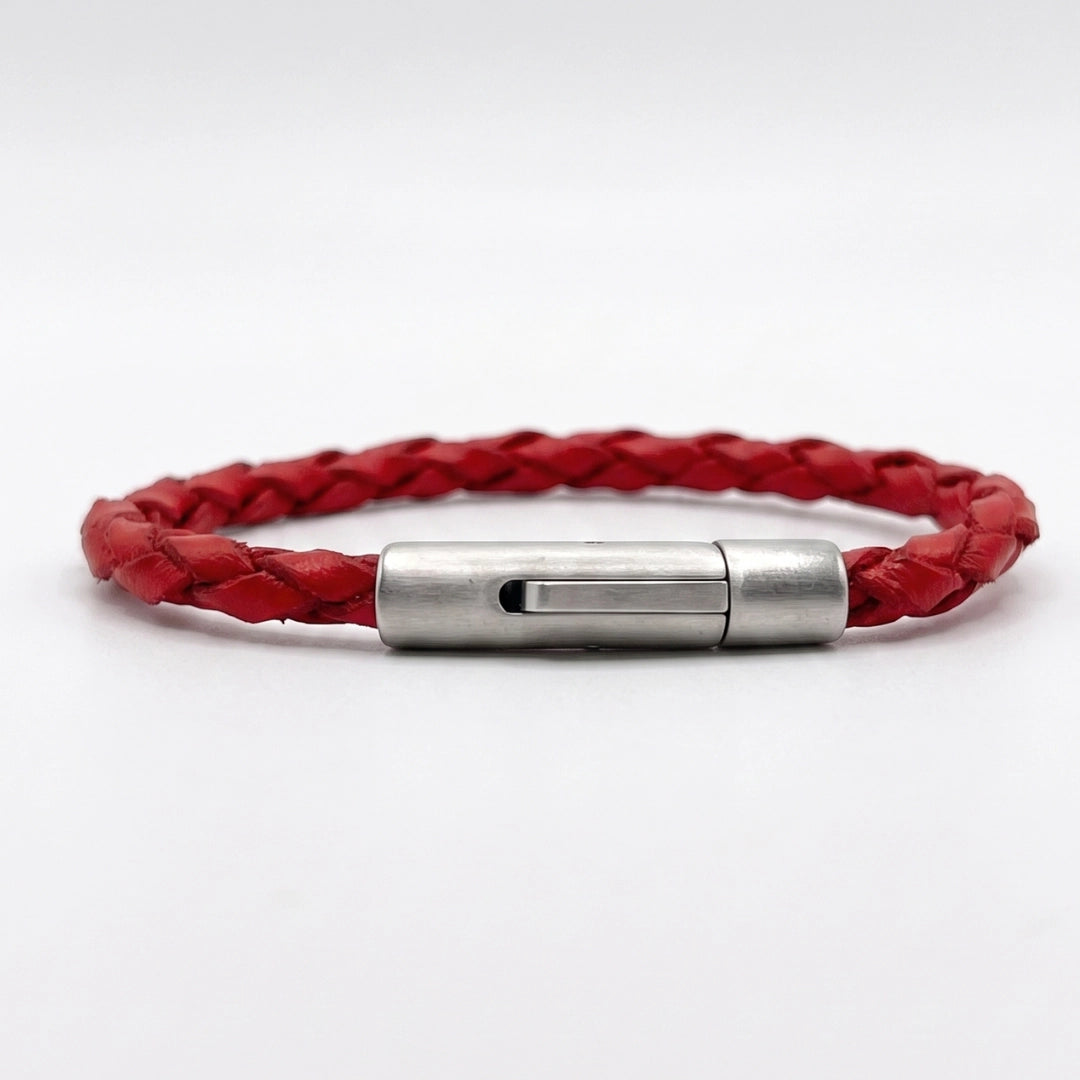 Pulsera de cuero trenzado natural: Rojo