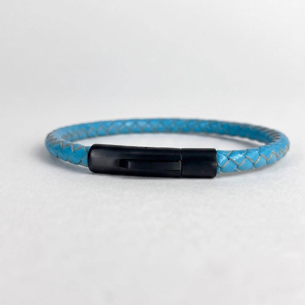 Pulsera de cuero trenzado 5 mm: Azul Celeste