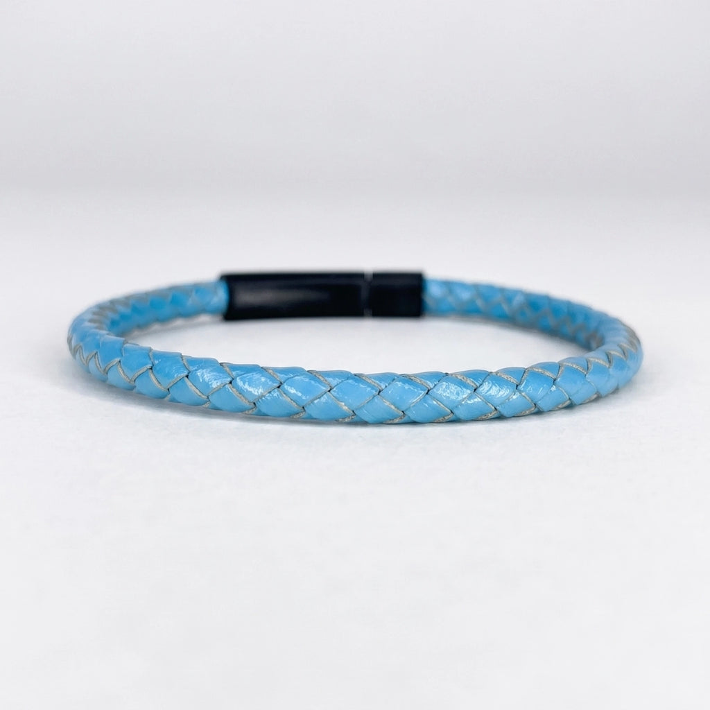 Pulsera de cuero trenzado 5 mm: Azul Celeste
