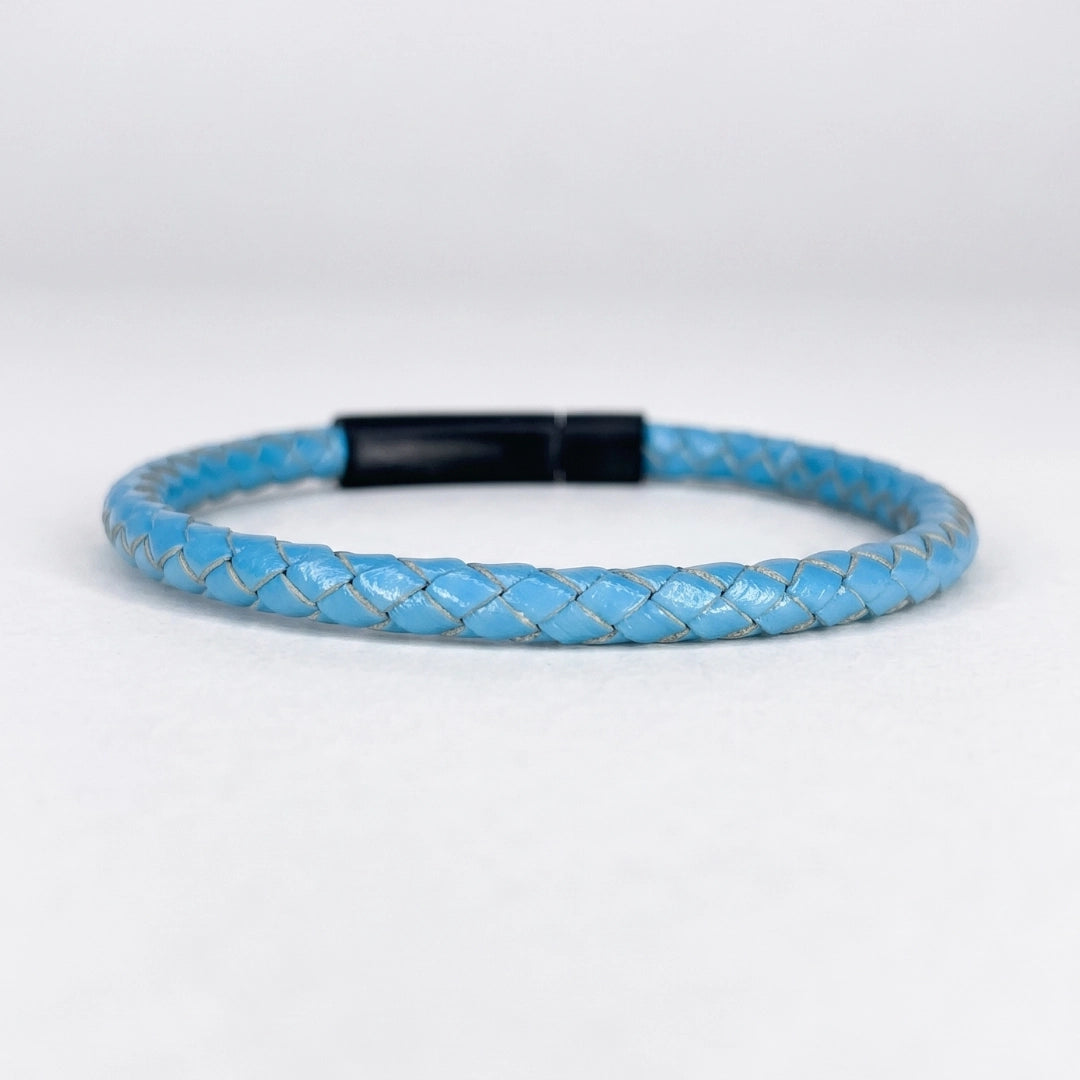 Pulsera de cuero trenzado 5 mm: Azul Celeste