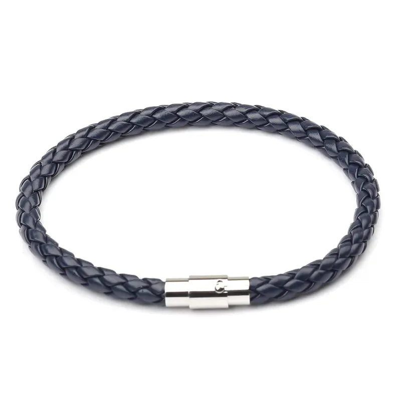 Pulsero cuero trenzado color azul para hombre, broche de acero inoxidable. krv accesorios, envio gratis y contraentrega disponible a toda colombia