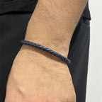 Pulsero cuero trenzado color azul para hombre, broche de acero inoxidable. krv accesorios, envio gratis y contraentrega disponible a toda colombia