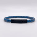Pulsera cuero trenzado azul oscuro vista completa