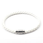 Pulsera de cuero trenzado blanco para hombre con cierre magnético plateado krv accesorios, envio gratis y contraentrega disponible