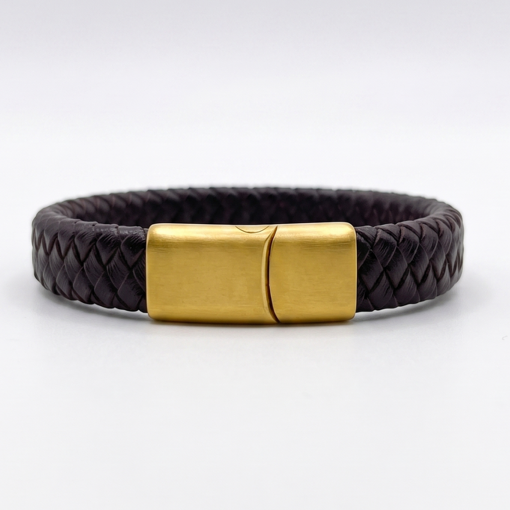 Pulsera de cuero trenzado natural: Café Oscuro