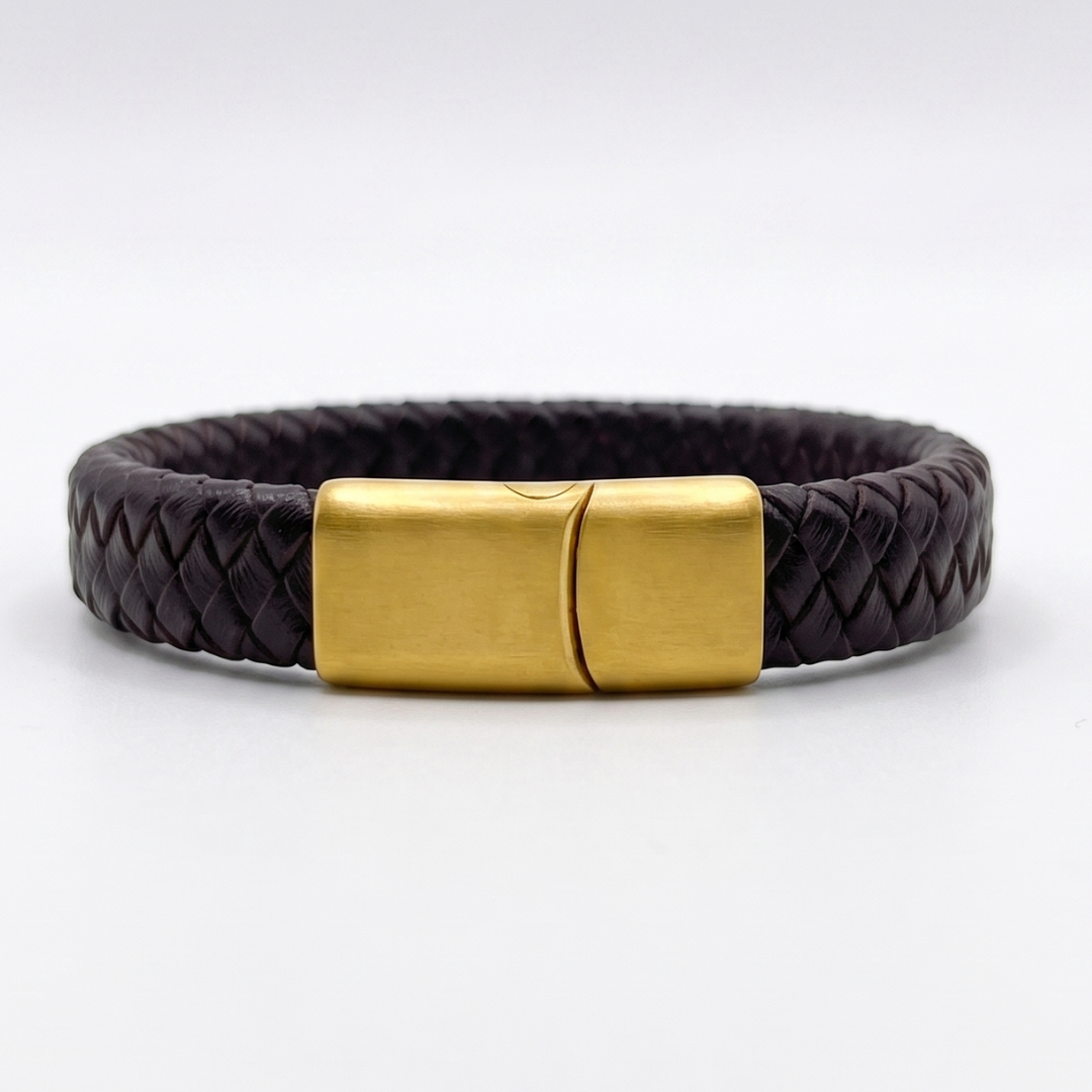 Pulsera de cuero trenzado natural: Café Oscuro
