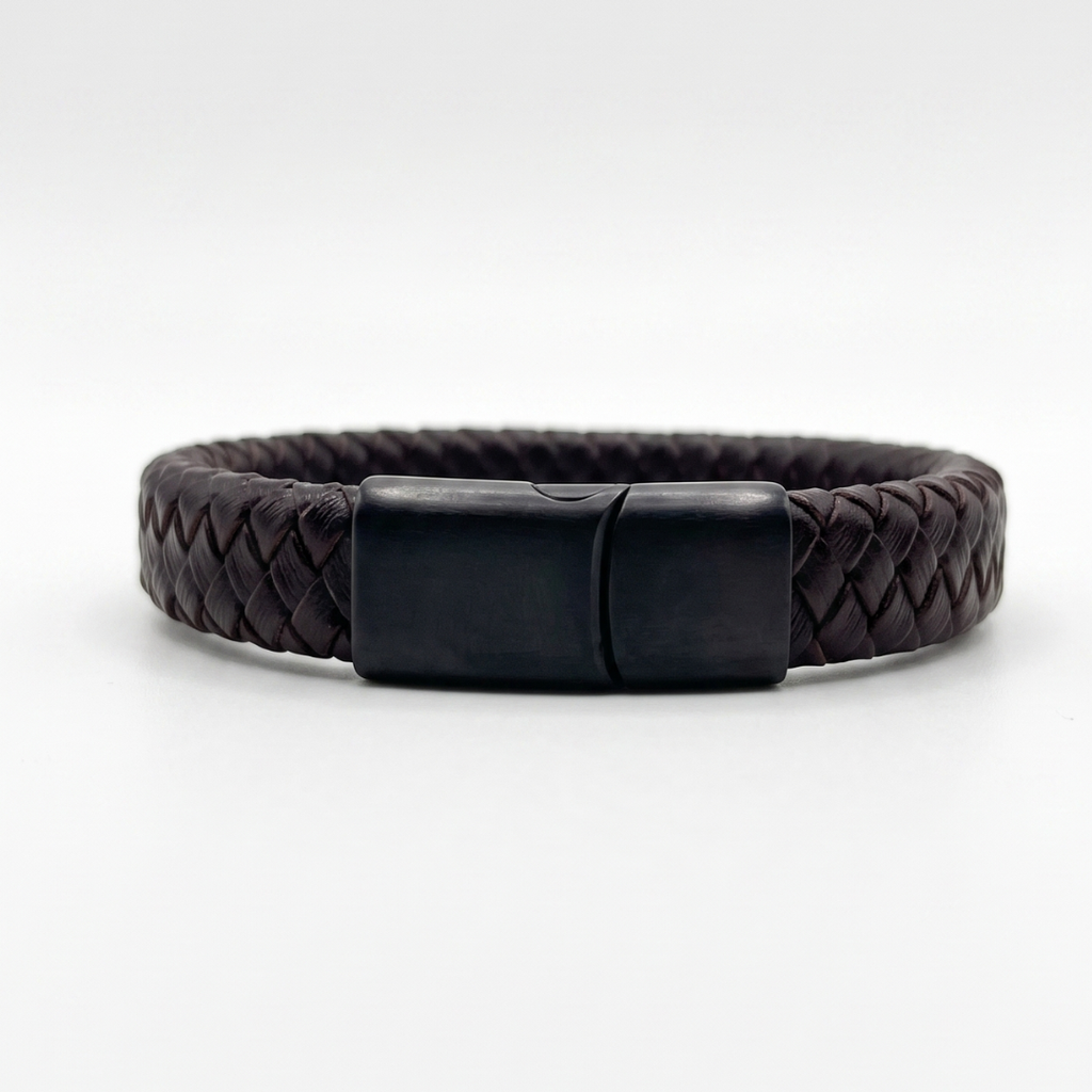 Pulsera de cuero trenzado natural: Café Oscuro