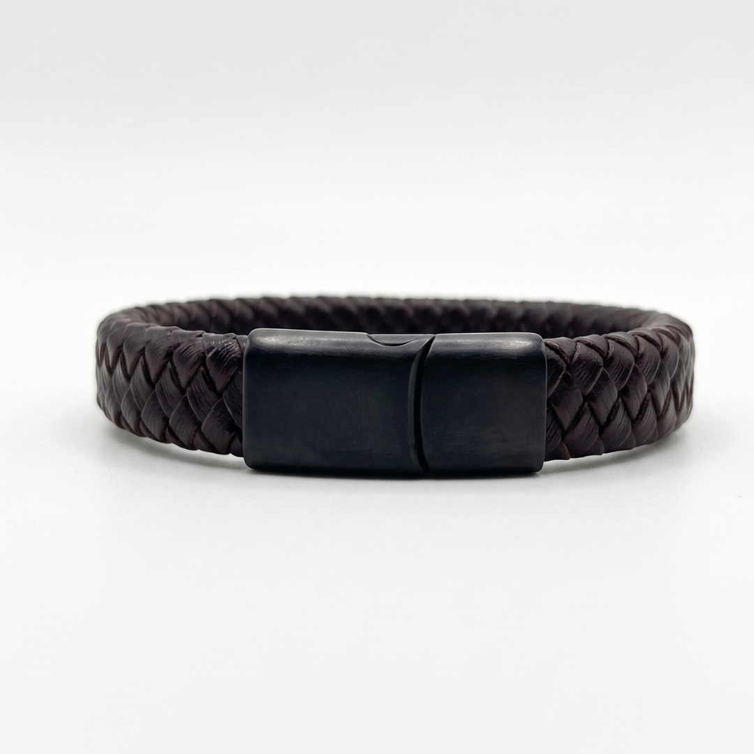 Pulsera de cuero trenzado natural: Café Oscuro