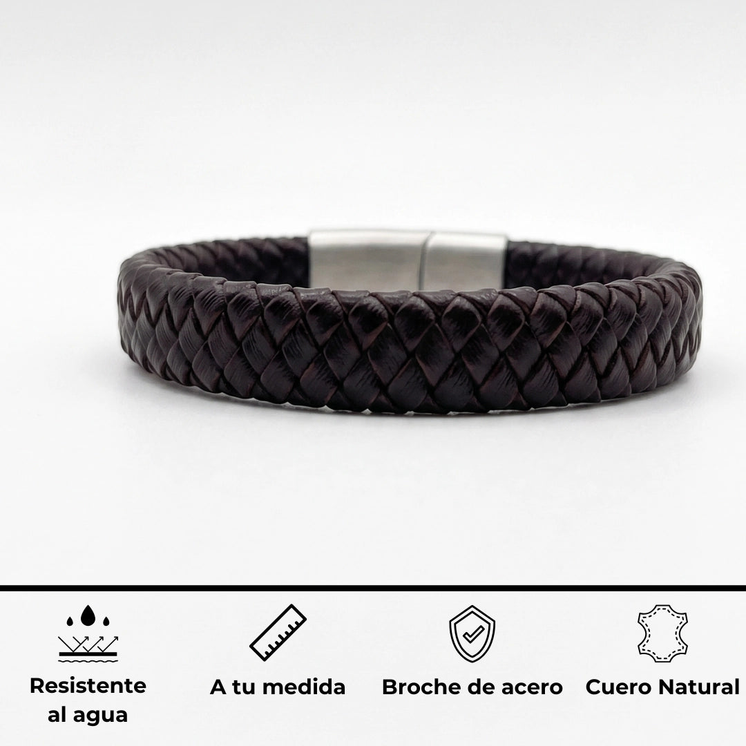 Pulsera de cuero trenzado natural: Café Oscuro